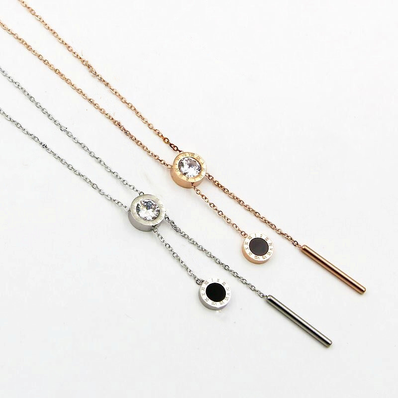 

fashion jewelry women roman digital necklace stainless steel with cubic zirconia chain girl gift 3 colors