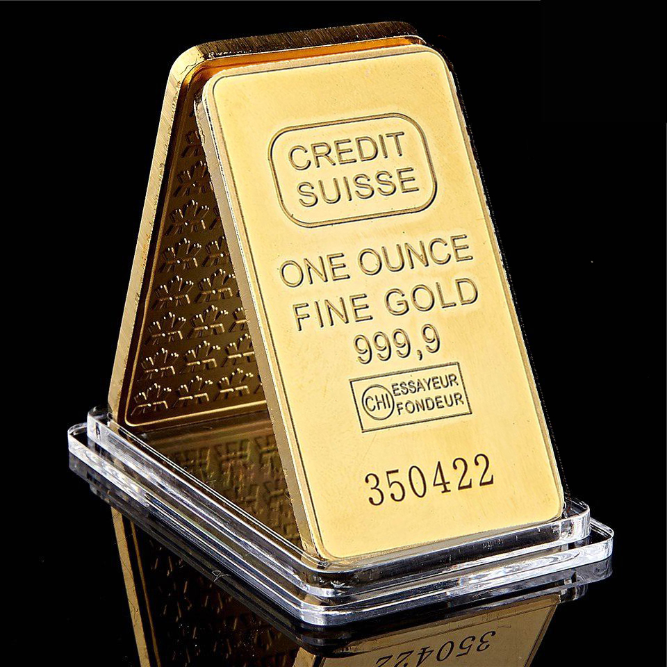CREDIT SUISSE Ingot 1oz Gold Plated Bullion Bar Craft Swiss Souvenir Coin Gift 50 X 28 Mm With Different Serial Laser Number-image-584080804