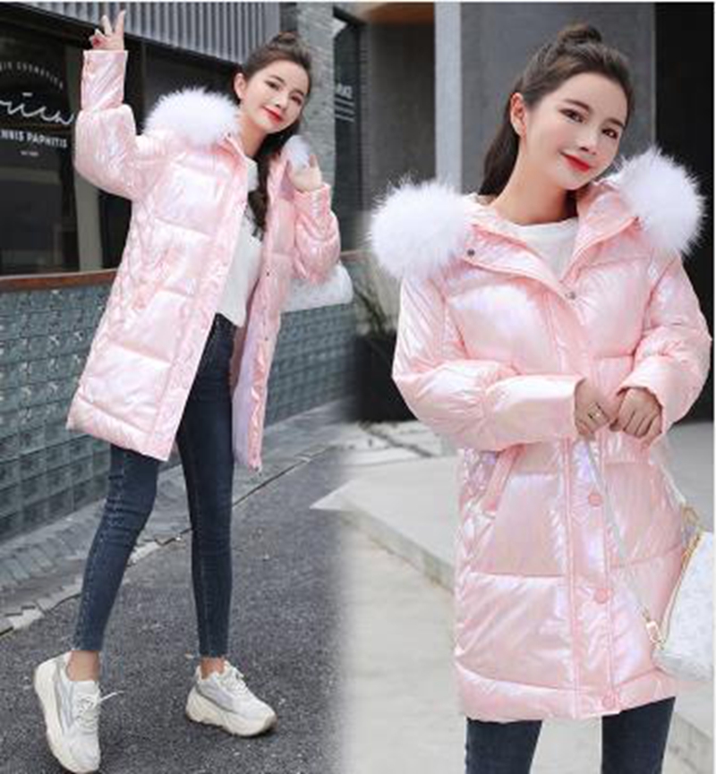 

Wholesale winter new style women' mid-length over-the-knee student hooded colorful shiny padded jacket, Purple