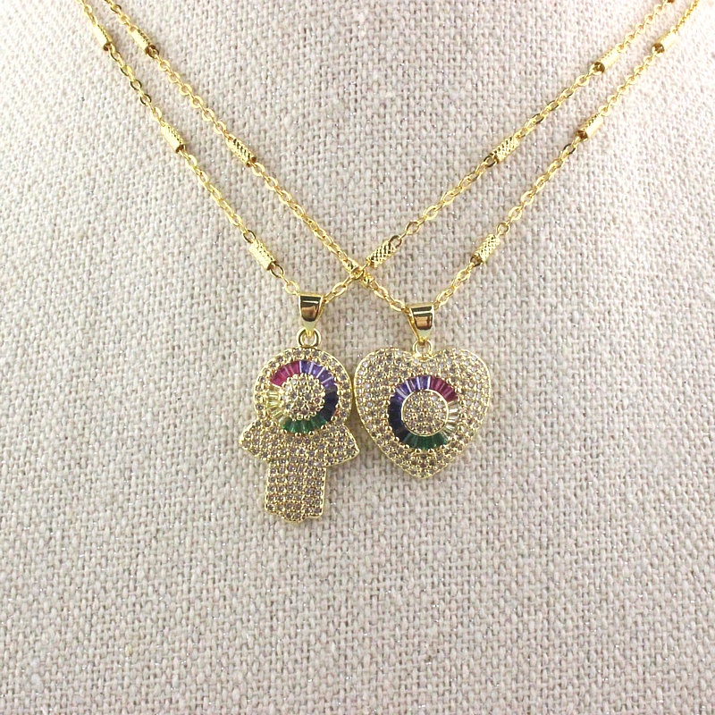 

Pendant Necklaces 18inch 10pcs/lot Design Cubic Zircon Necklace,colorful Cz Plam/heart Shape Component,plated Chain Necklace Wholesale