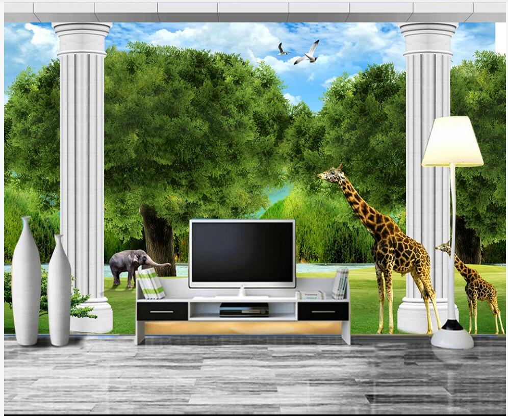 

custom photo mural 3d wallpaper Animal nature landscape big tree grass lake living room home decor 3d wall muals wall paper for walls 3 d, Non-woven