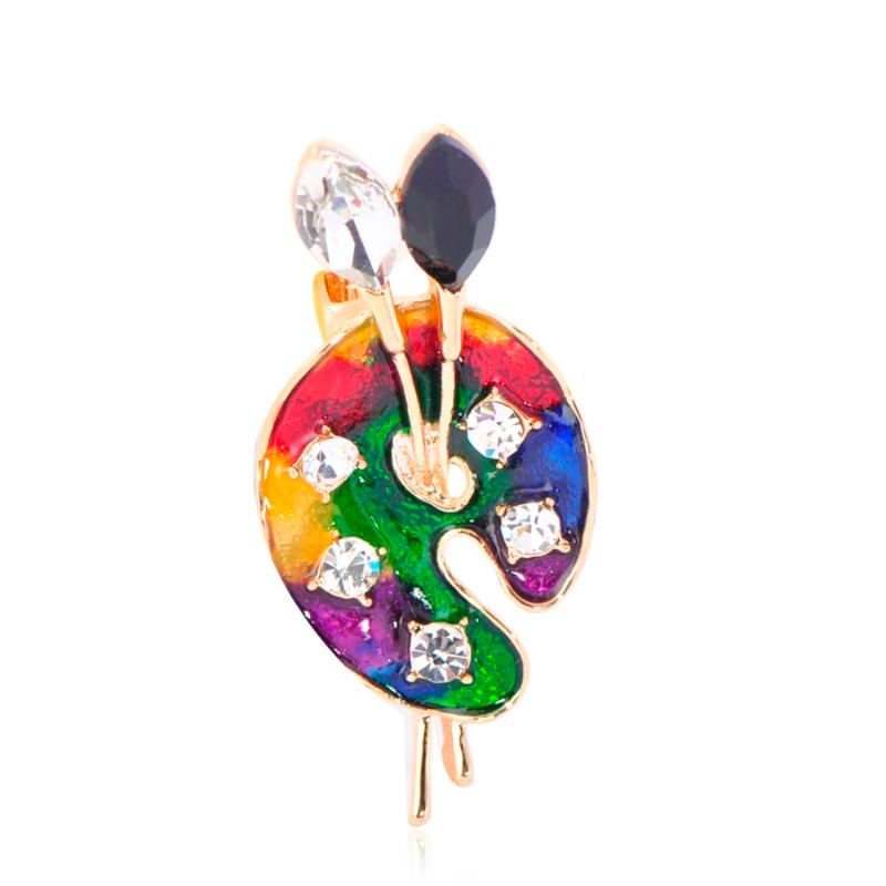 

Blucome Enamel Colorful Pigment Palette Brooches Gold Color Crystal Paint Brush Best Gift For Painter Clothes Brooch Hijab Pins