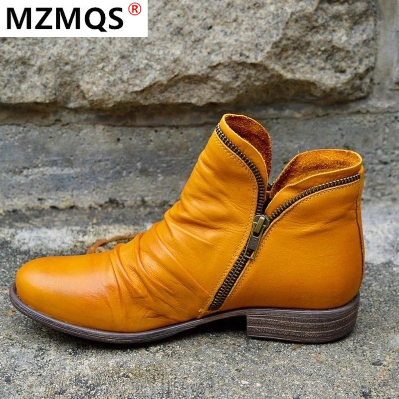 

Fashion 2020 Winter Warm Boots Women Ankle Boots Platform Retro Women Zipper Shoes Ladies Fashion Casual Botas Mujer, Yellow