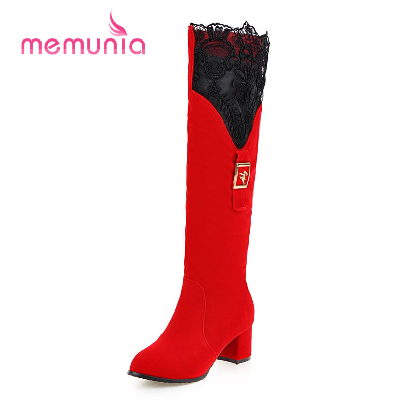

MEMUNIA 2020 new ankle boots fashion Lace elegant pointed toe boots autumn winter women big size 31-43, Black