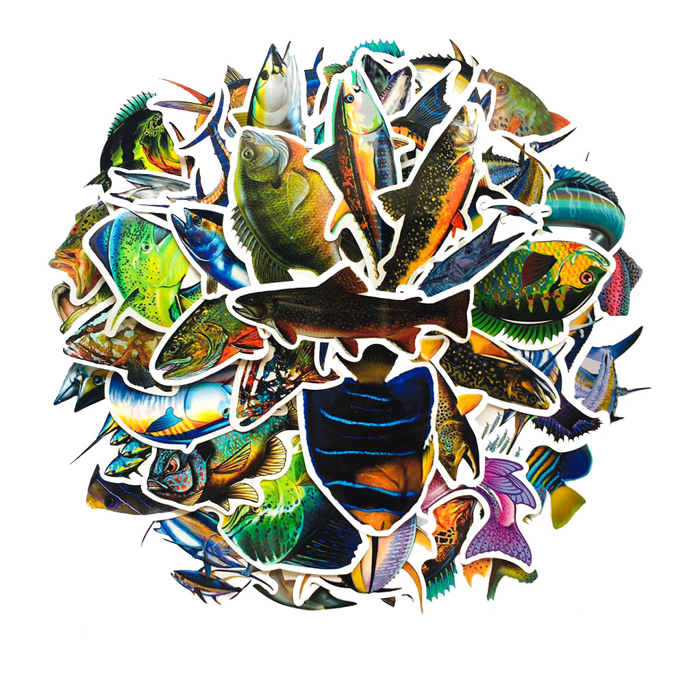 5 Sets = 250PCS Outdoor Fishing Sea Fishing Stickers Water Cup Helmet Notebook Waterproof Stickers-image-590713496
