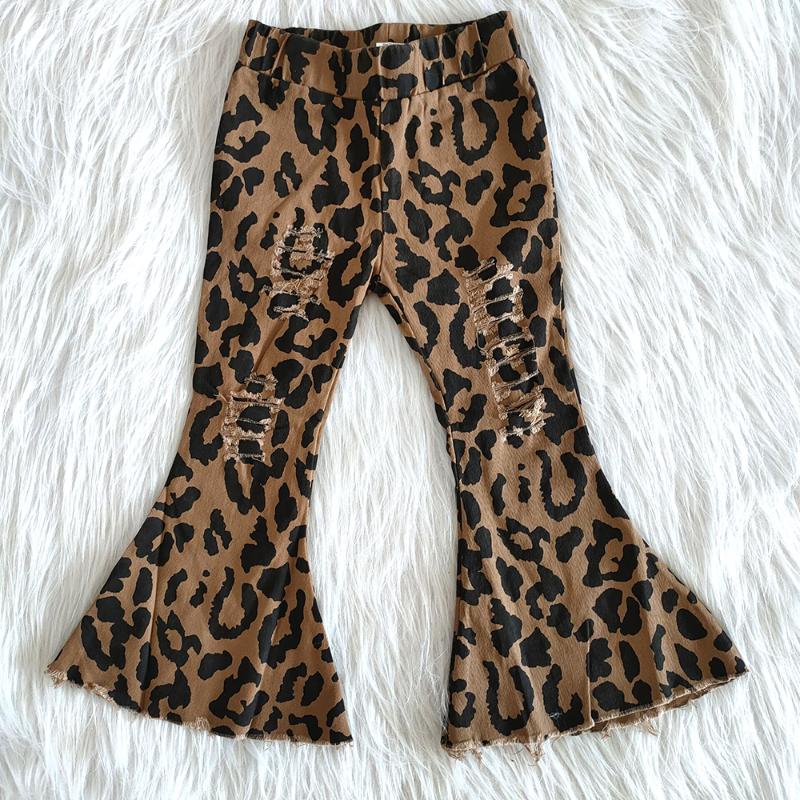 

best selling kids denim pants girl fashion fall bell pants baby girl leopard print, Brown