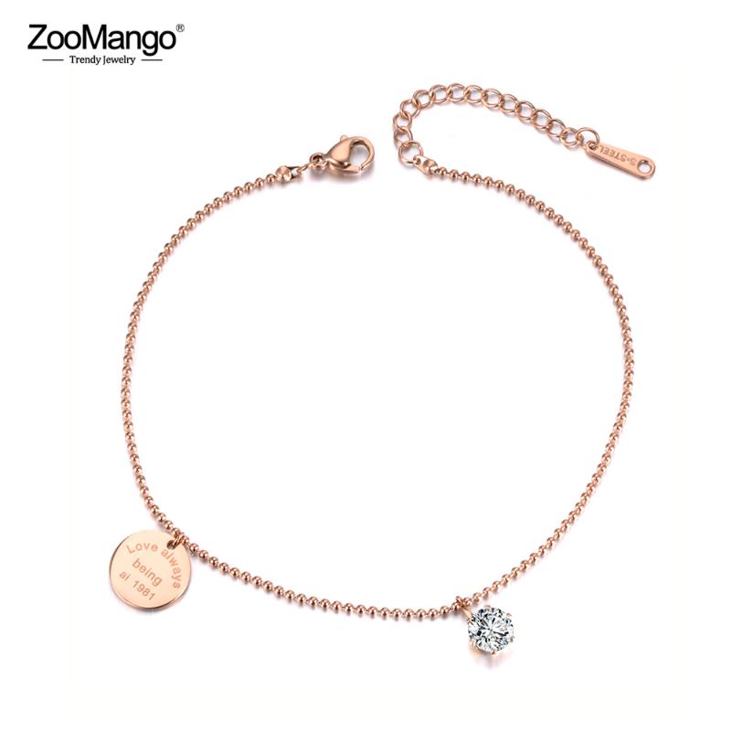 

ZooMango Trendy Love Tag CZ Crystal Charm Bracelets For Women Stainless Steel Link & Chain Bracelet For Summer Vacation ZB19041