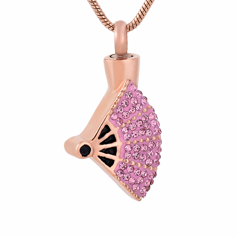 

IJD9635 Folding Fan 316LStainless Steel Cremation Keepsake Pendant for Ashes Urn Memorials Necklace for Women Jewelry