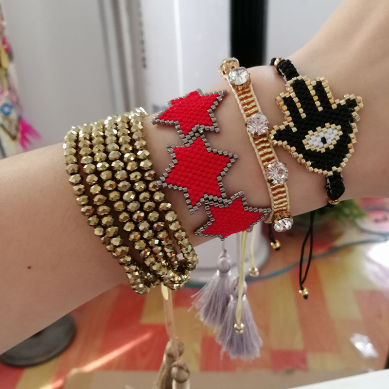 

SHINUSBOHO Golden Miyuki with CZ Beads Bracelet for Women Red Stars Pulseras Men Bracelet moda mujer 2020 Fashion Gift