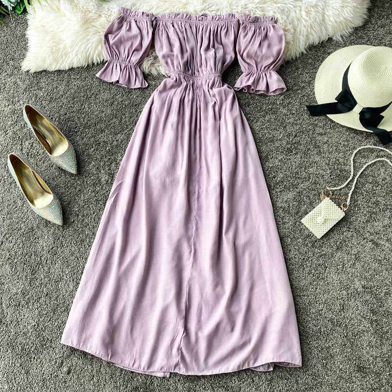 

Elegant Solid Women Dress Ins Sexy Light Purple Casual Ropa Mujer Dresses 2020 Ins Summer Vestidos A-line Ladies