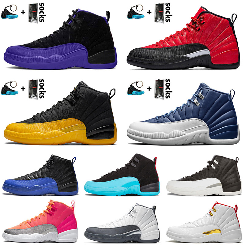 

Men Basketball Shoes 12s XII 2020 University FIBA JUMPMAN Dark Concord Indigo Flu Game Gamma Blue Retro New Sneakers Trainers Athletic Shoes, C34 reptile midnight-black