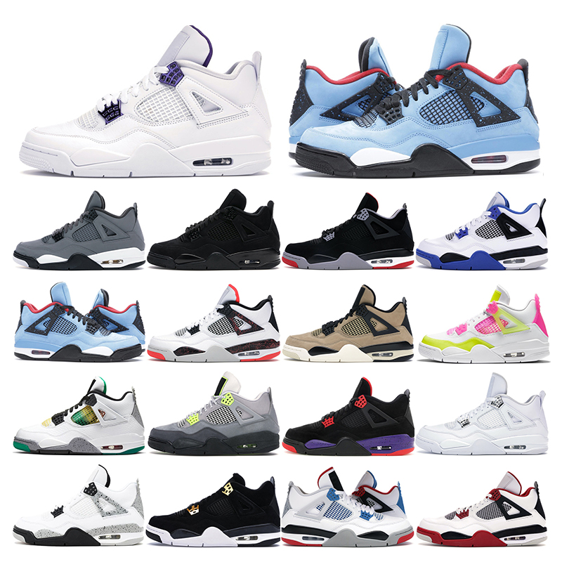 

New arrival Mens trainers basketball shoes 4s Black Cat White cement Purple Cactus Jack Lemon Pink women men sport sneaker fashion, 13 metallic green