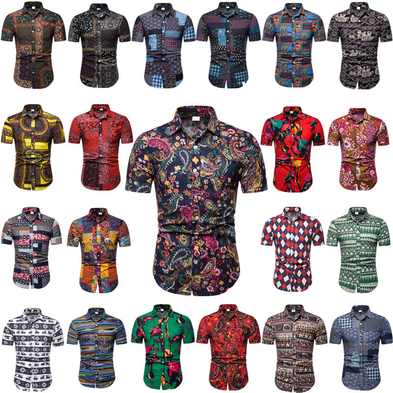

African Style Shirt Mens Summer Short Sleeve Hawaii Beach Shirts for Men Floral Print Casual Colorful Cosy Camisas -5XL
