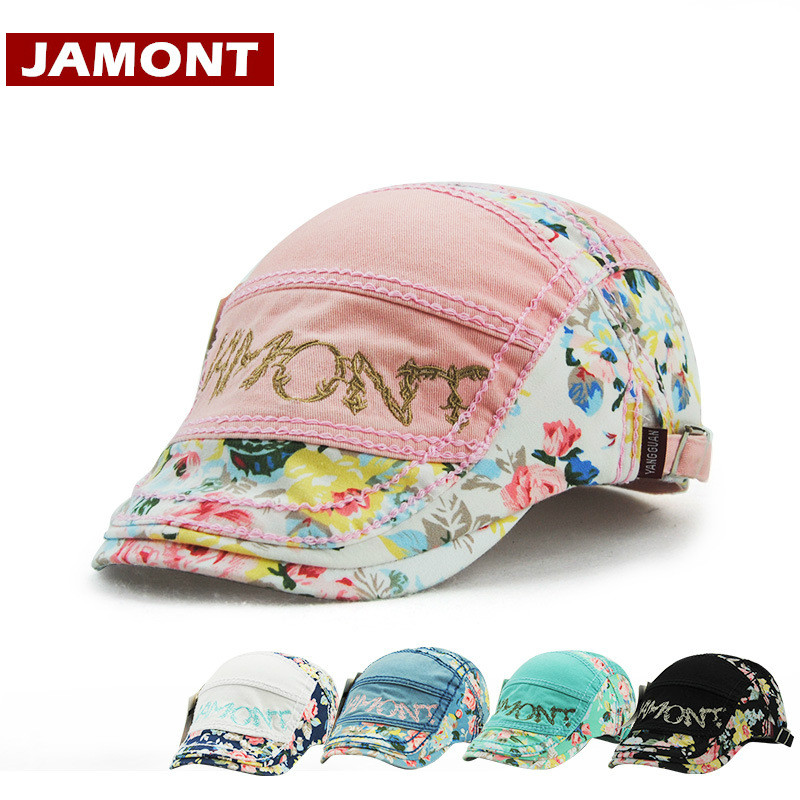 

JAMONT] New Print Women Hats Visors Cap Fashion Beret Hat Female Sun Hat Casquette Embroidery Cotton Flat Caps, White