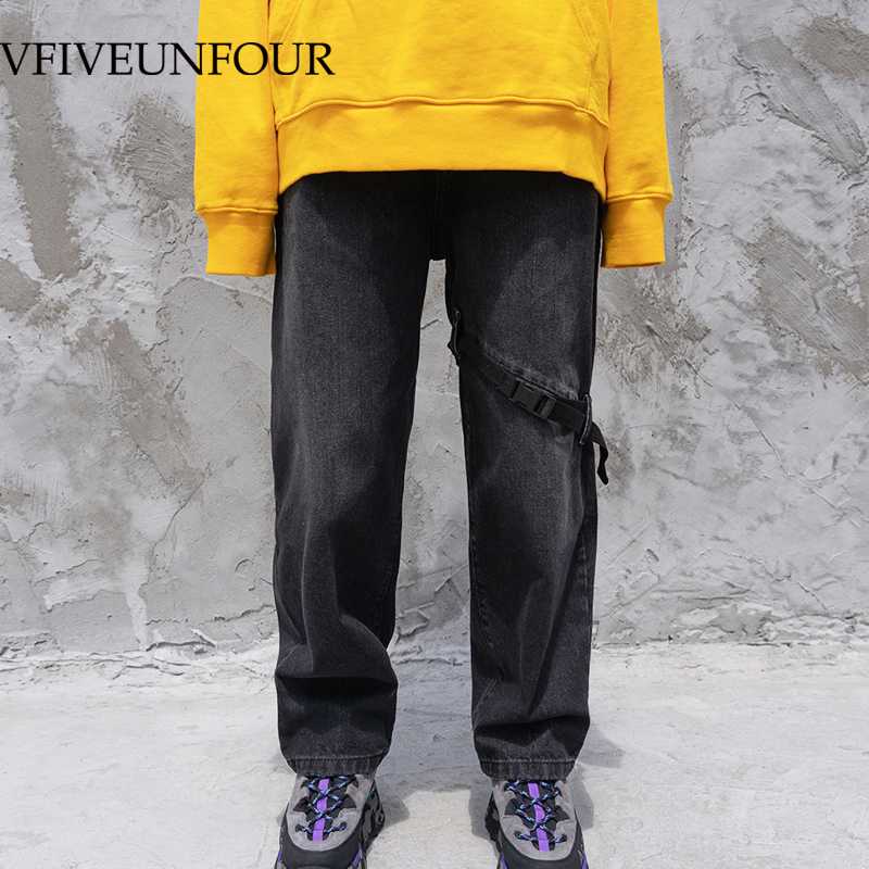 

VFIVE UNFOUR 2020 New Arrivals Trousers Harajuku Men Casual Denim Jeans Loose Fit Straight Jeans Oversized Baggy Fashion, Black