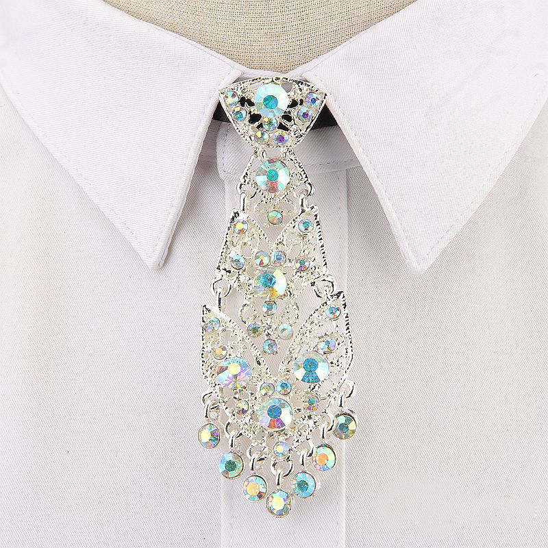 

Crystal Neckties for Women Men Trendy General Korean Wine Party Wedding Ceremony Metal Short Luxury Tie Men Accessories Gifts