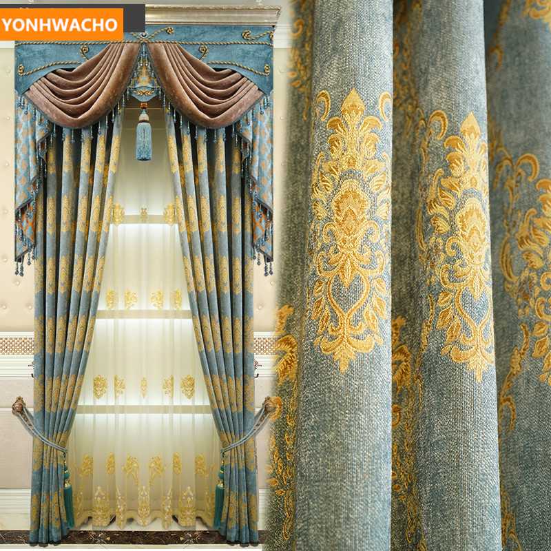 

Custom curtains Luxury European living room high-end Jacquard thick chenille cloth blackout curtain tulle valance drapes B338, Tulle sheer