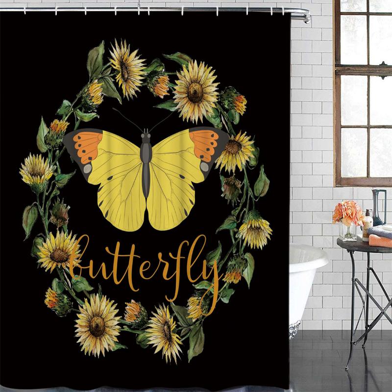 

Bathroom Waterproof Curtain Butterfly Sunflower Wreath Fabric Shower Curtain Home Bathroom Decor Christmas Shower
