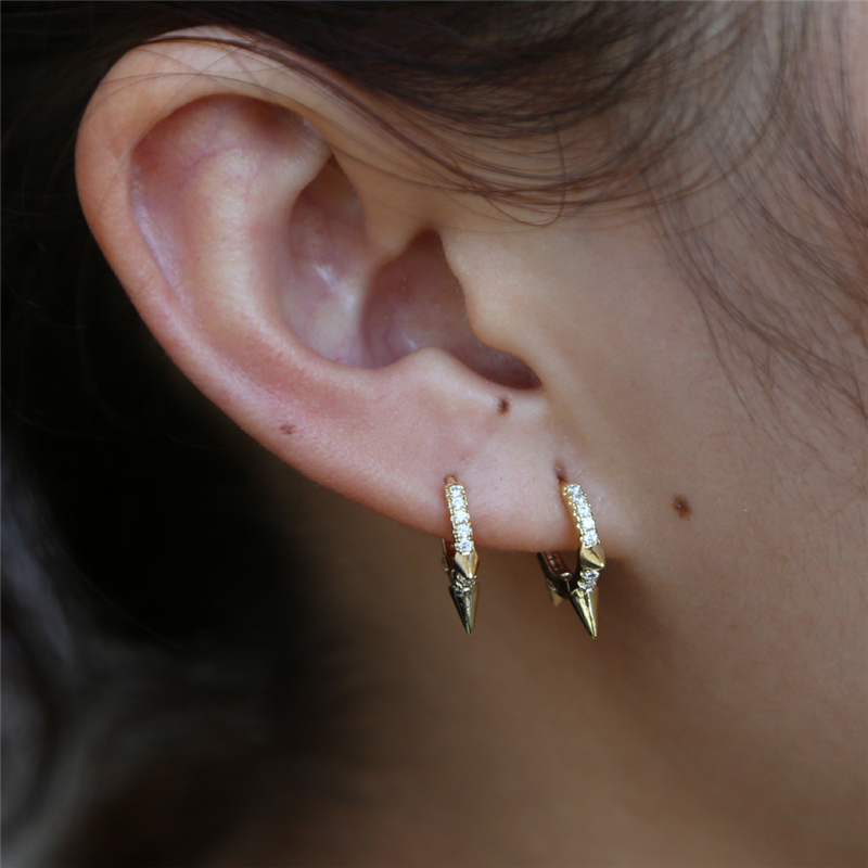 JuneRain Brand Gothic Punk Stud Earrings for Women 925 Sterling Silver Earrings Small Round Circle Rivet Spike Earings Fashion Jewelry-image-585399063