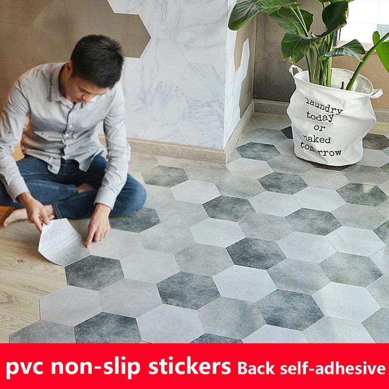 

10pcs PVC Waterproof Bathroom Floor Sticker Peel Stick Self Adhesive Floor Tiles Kitchen Living Room Decor Non Slip Decal