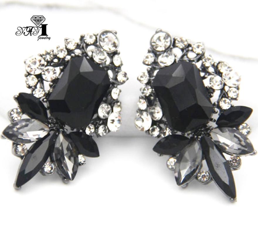 

YaYi Jewelry Black Glass Rhinestone Dangle Crystal Earring Women's Fashion Ancient Silver Color Gem Long Earrings Gift 1261