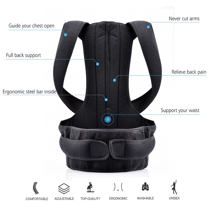 

XS-4XL Posture Correction Belt Back Correction Band with Support Plate Kyphosis Band Protect Back Waist Shoulder, Black