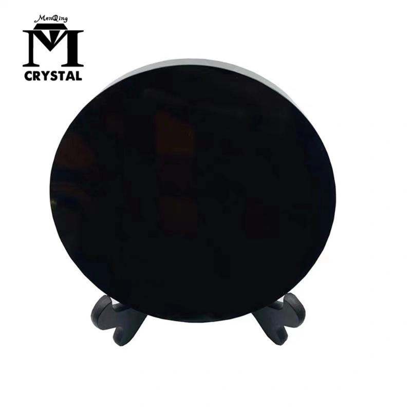 

natural black obsidian stone circle disk round plate fengshui mirror for home & office decor reiki healing crystal stone