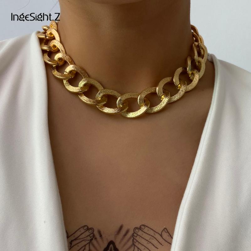 

IngeSight.Z Punk Miami Curb Cuban Chunky Thick Choker Necklace Collar for Women Men Gold Color Heavy Metal Necklace Jewelry Gift