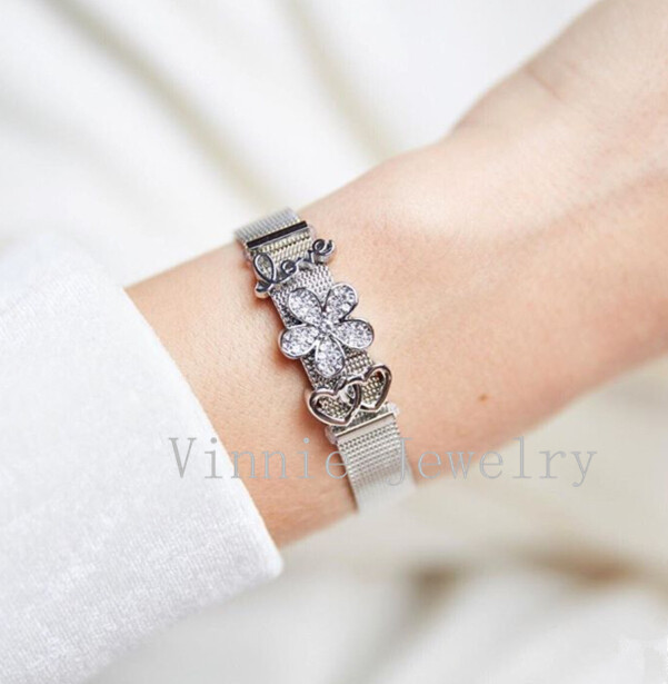 

Vinnie Design Jewelry 22cm Stainless Steel Mesh Keeper Bracelet Sets with Slide Charms Silver Color Wrap Bracelets for Women
