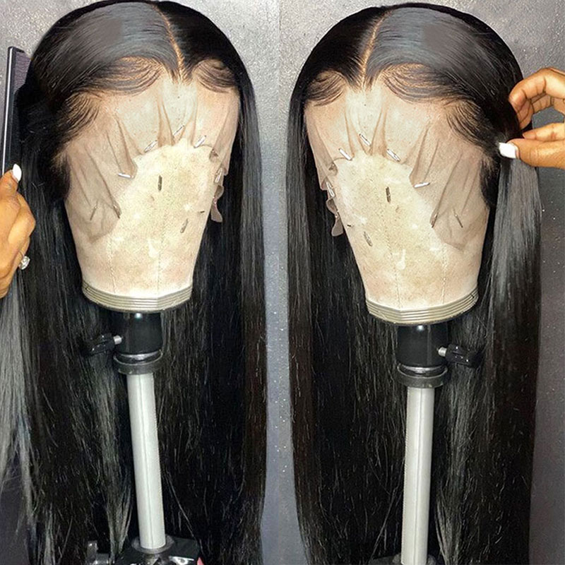 

Long Straight Glueless Full Lace Wigs Human Hair With Baby Hair Brazilian Remy 8-26inch Bleached Knots, As pic