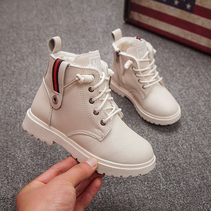 

Kids Boots Winter For Boys Girls Casual Walking Outdoor Leather Plush Children Snow Shoes, Red