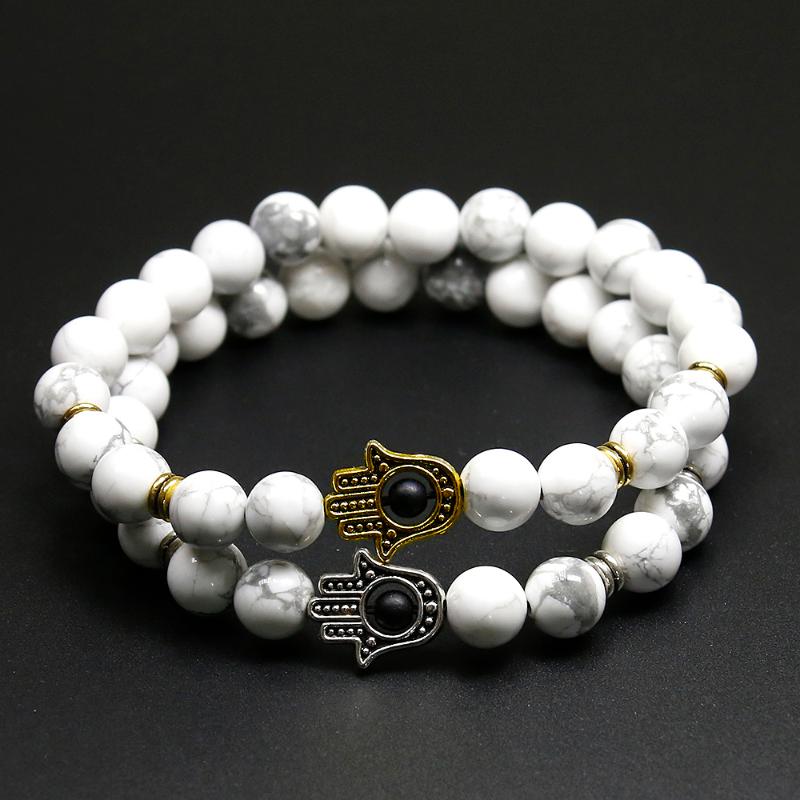 

New Arrival Jewelry 8mm Beaded Natural White Howlite Stone Beads Bracelet, Turkey Palm Women Jewelry Yoga Braclets for Men