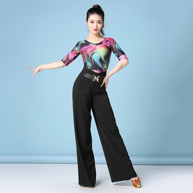

Latin Dance Tops Pants New Adult Female Half Sleeved Practice Clothes Women Ballroom Dance Stage Performance Costumes, Suit