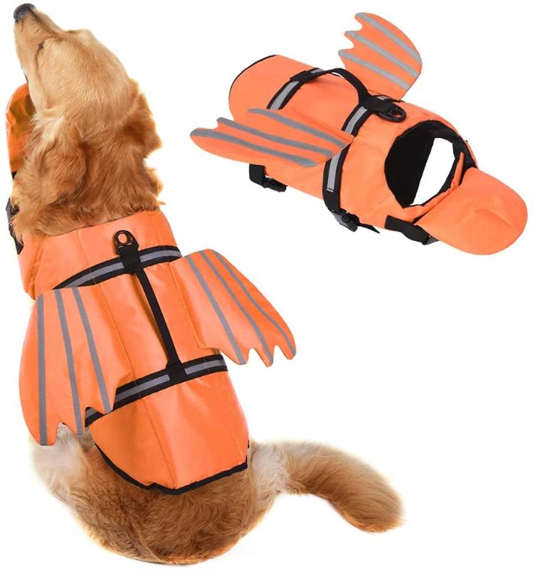 

Dog Life Jacket Unique Design Pet Flotation Life Vest Dogs Dog Swimsuit w Handle for Swim Pool Beach, Orange