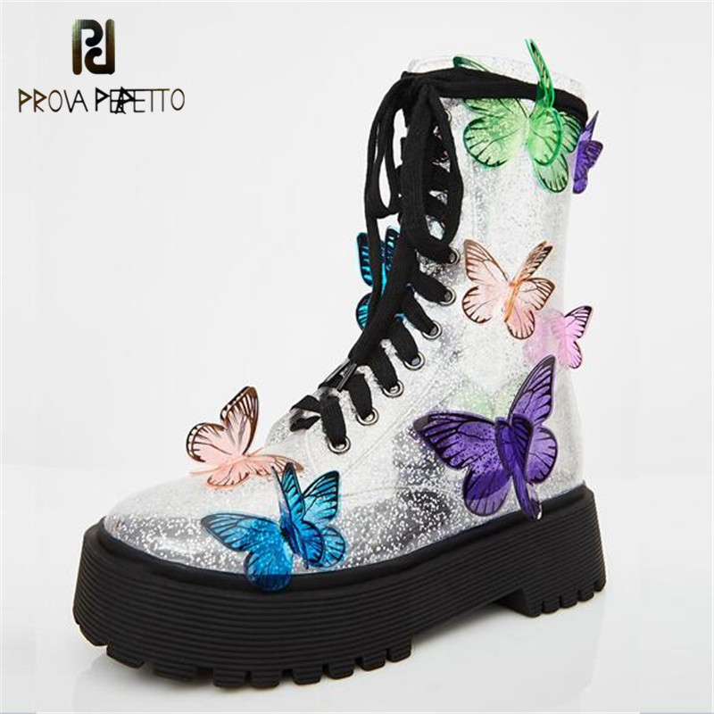 

Prova Perfetto Girl Butterfly Appliques Cross-tied Boots Woman Transparency Thick Bottom Platform Boot Colour Mixture Wing Shoes, Multi