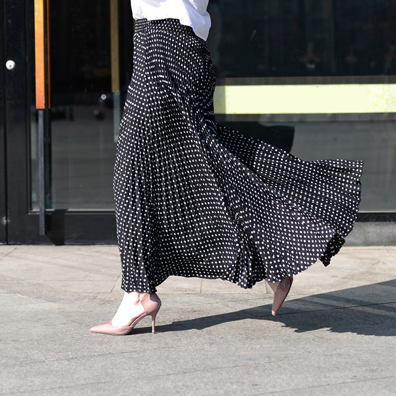 

FLOWER SKY White Dots Floral Print Pleated Midi Skirt Women Elastic High Waist A-line Skirts Spring Summer 2020 Elegant Female, Color 10083