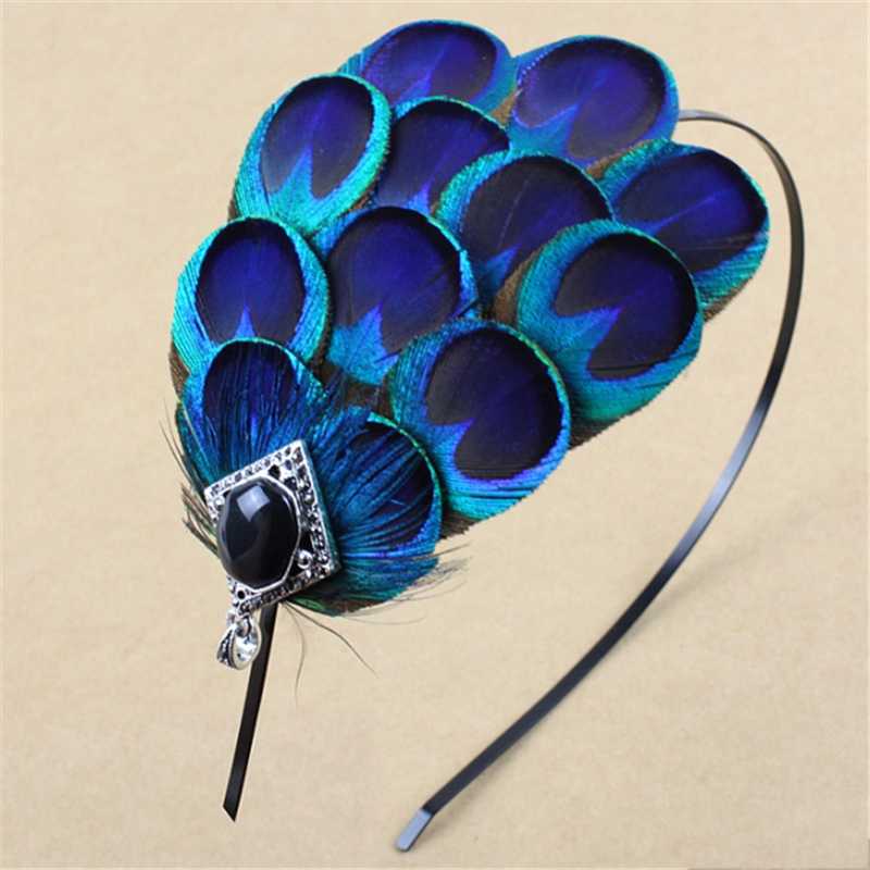 

Hairbands Peacock Feather Hoop Necklace Hairpin A Set 2020 New Women Luxury Party Headband Handmade Hair Accessories Headwear