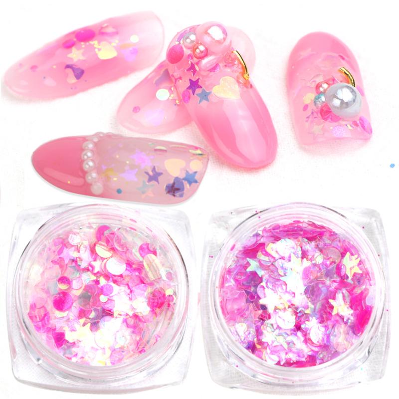 

1 Box AB Holographic Nail Art Glitter Sequins Mix Hexagon Round Nail Flake Colorful Star Manicure Decoration Paillette LACX01-12