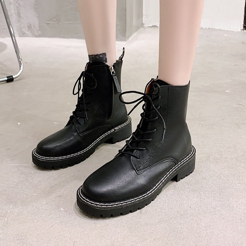 

2020 Winter Motocyle Women Boots Platform Fur Leather Zipper Ankle Boots High Top Waterproof Dr Snow Boot Shoes, Black