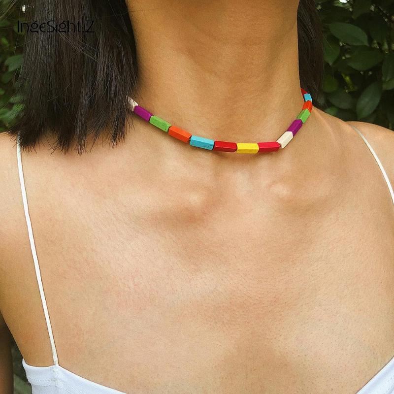 

IngeSight.Z Simple Minimalist Colorful Stone Choker Necklace Collar Statement Geometric Short Clavicle Chain for Women Jewelry