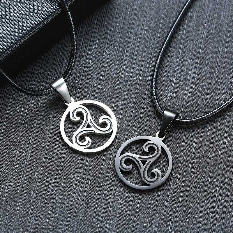 

TRISKELE MEN NECKLACE STAINLESS STEEL TRISKELION TRIPLE SPIRAL PENDANT JEWELRY GIFTS FOR ATHLETES
