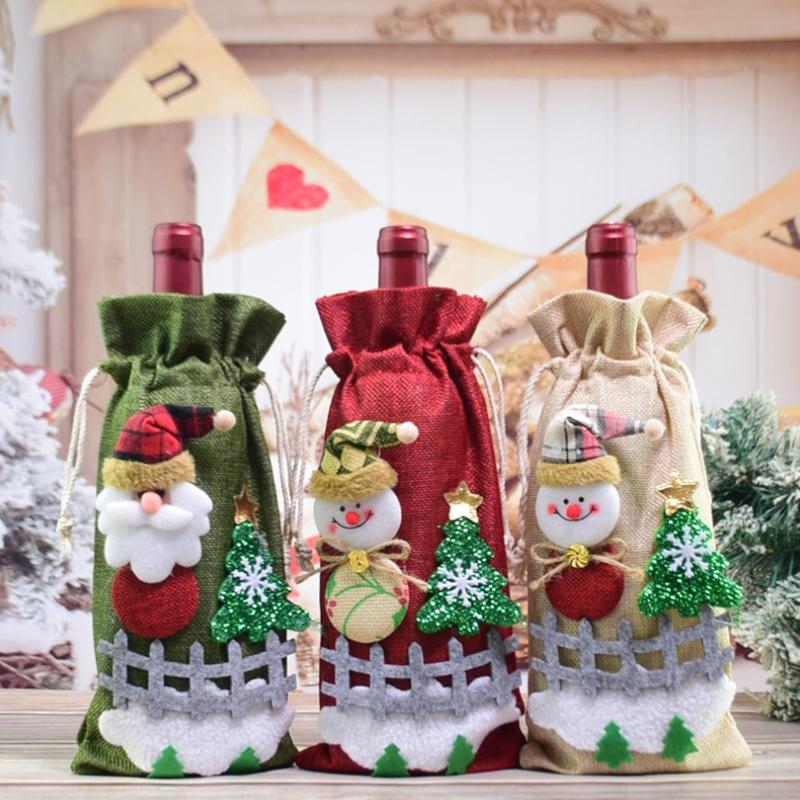 

Merry Christmas Luxury Faux Fur Christmas Bottle Bags Gift Wine Bottle Cover New Year Decorations Home Decor Ornaments