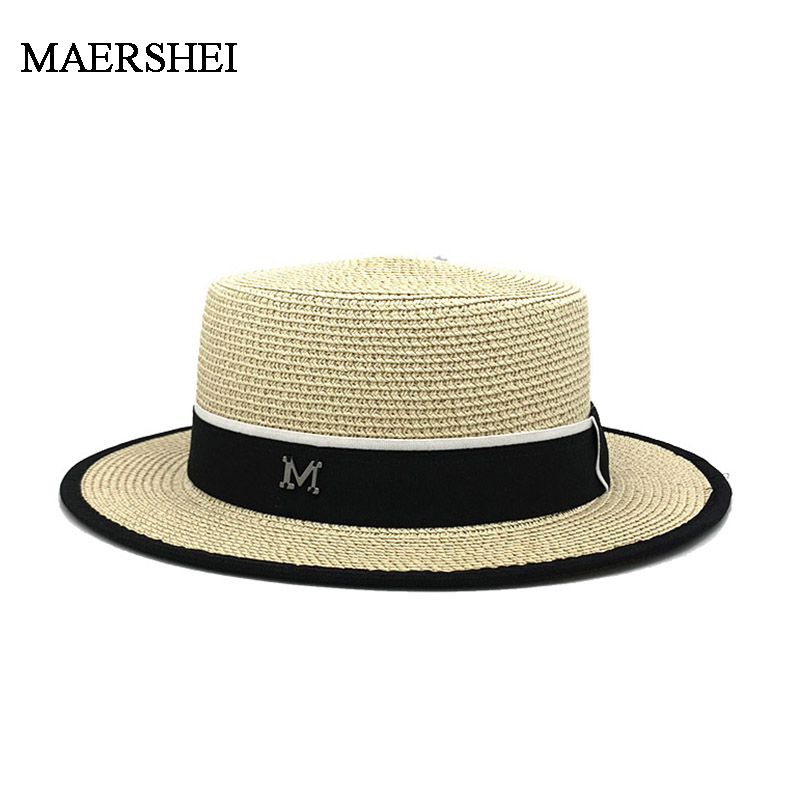 

MAERSHEI 2020 Summer Parent-child Beach Hat Female Casual Panama Hat Lady Brand Women Flat brim Bowknot Straw cap girls Sun, White