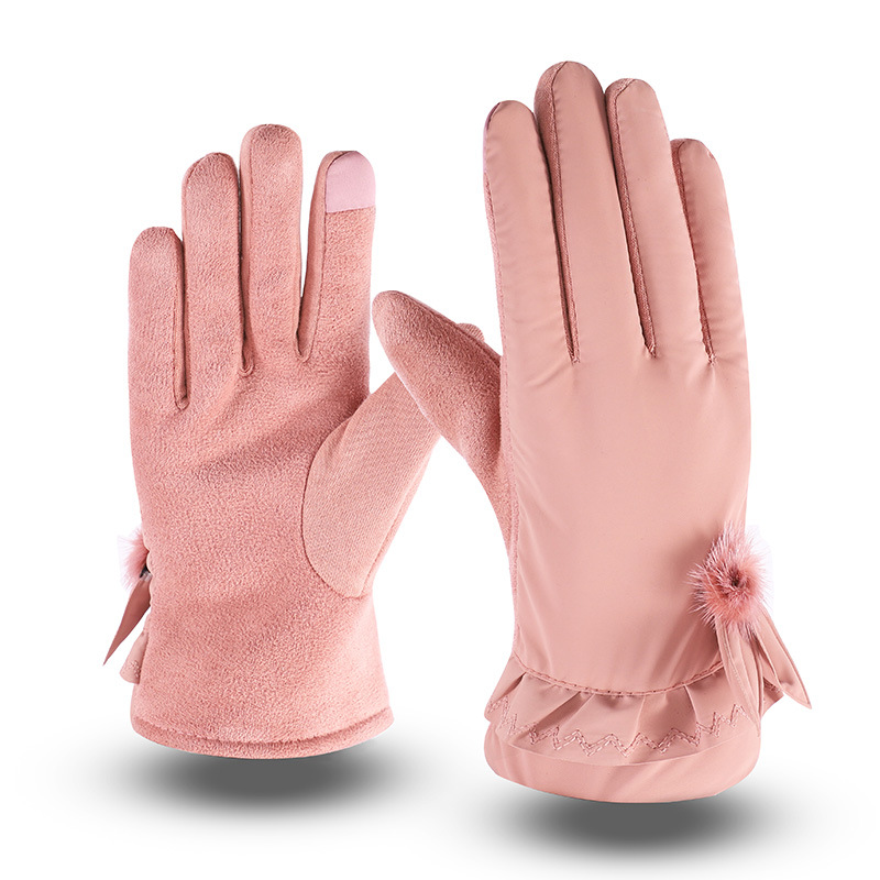 

Winter new Korean edition lady's ear plush and thicker thermal gloves riding touch screen leisure gloves