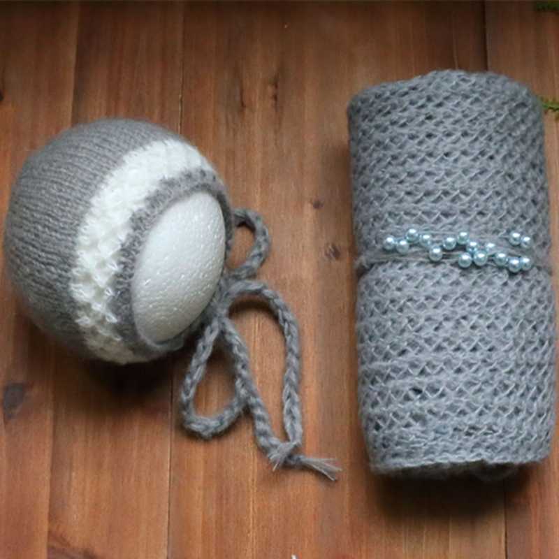 

Newborn Photography Props Set Beanbag Posing FabricJersey Wrap Knit mohair Wrap Flower Headband Bow Headband, As photo