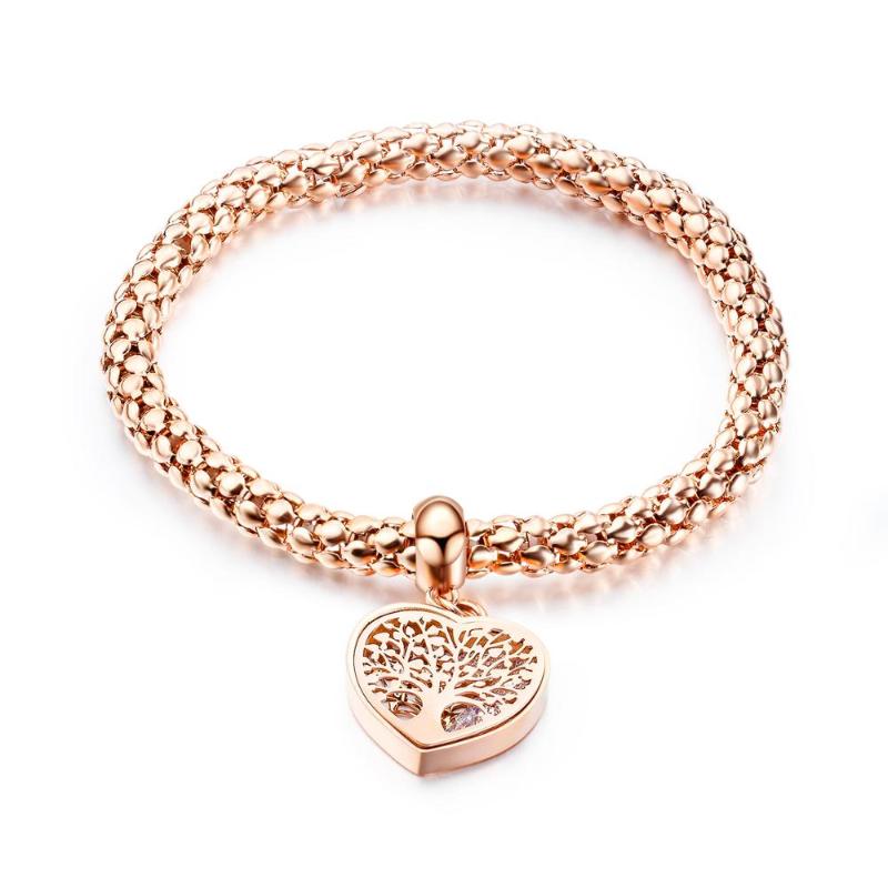 

Rose Gold Color Hollow Tree of Life CZ Bangle Bracelet For Women Trendy Stainless Steel Cuff Hand Jewelry Gift Dropshipping