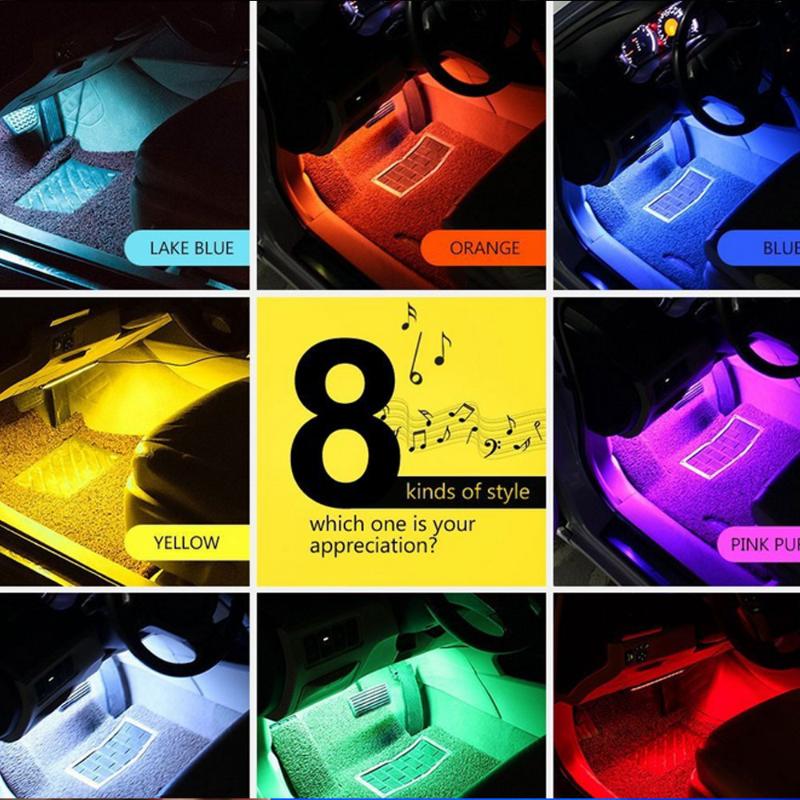 

4 PCS 9LED RGB Car Interior Atmosphere Footwell USB Strip Lights Decor Lamp 12V