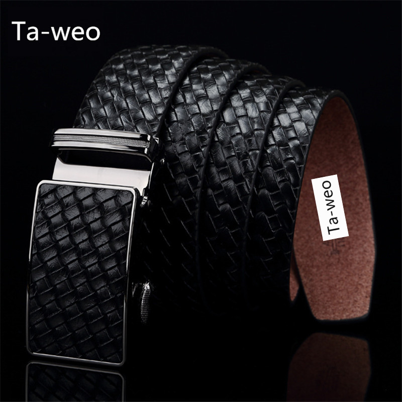 

Fashion Genuine Leather Cowhide Automatic Buckle Belt Designer Belts Men High Quality Ceinture Homme Luxury Jeans Waistband, Black