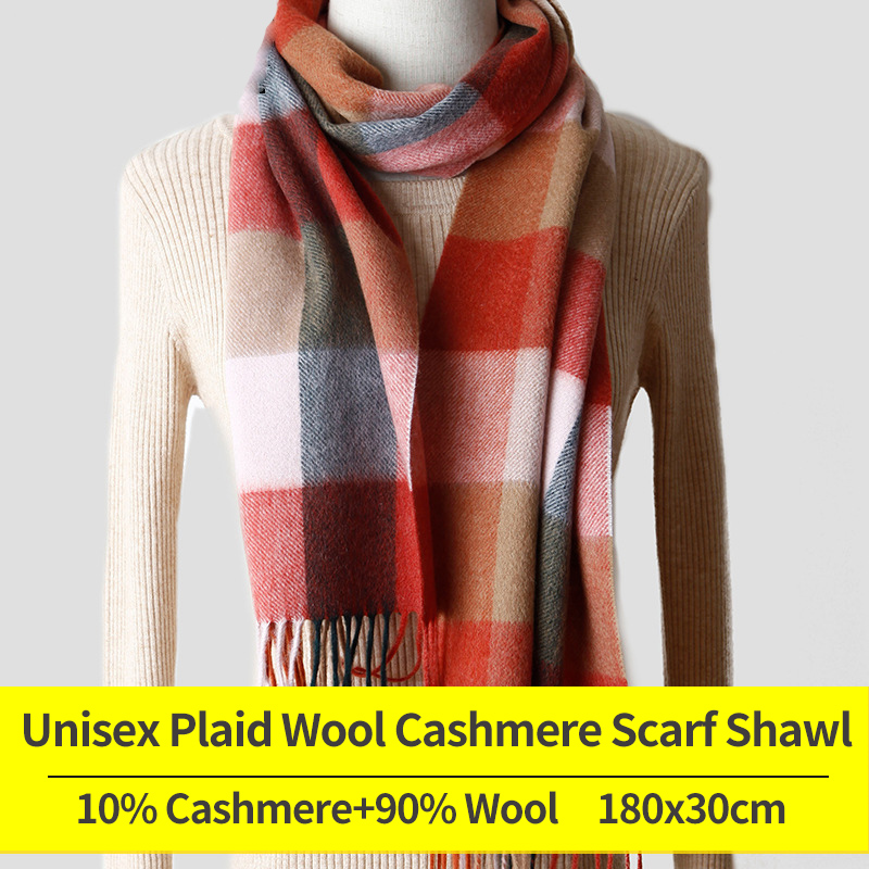

Women Plaid Wool Scarf Winter Women Warm Echarpe Wraps for Ladies with Tassel Warm Merino Wool Scarves Cashmere
