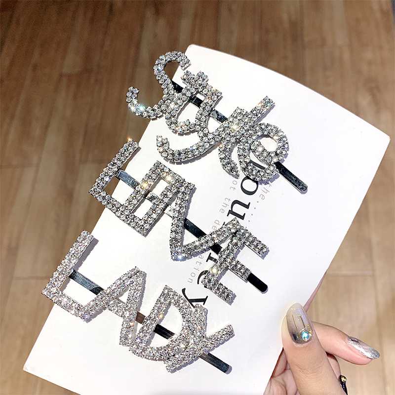 

New Women Luxury Shining Crystal Big Letter Hairpins Sweet Hair Ornament Headband Barrettes Hair Clips Fashion Accessories